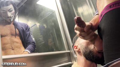 The good neighbor sucks Andolini's massive dick in the elevator - gay porn video
