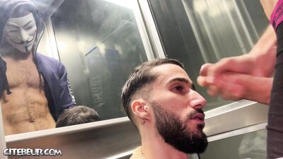 The good neighbor sucks Andolini's massive dick in the elevator - gay porn video