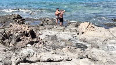 Hot daddy fucking rough a couple outdoors in a beach - fan club
