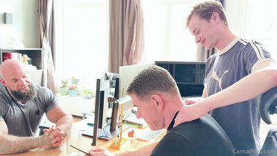 OnlyFans - Legrand Wolf and Dutch Muscle Daddy spit roast Ricky Fox - gay porn video