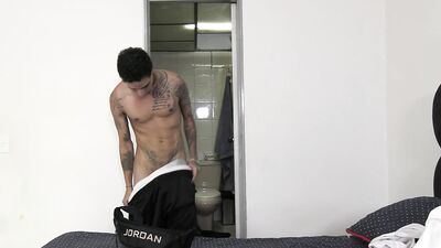 Young Tattooed Masculine Latino - Solo Big Cock  Abundant Cumshot - gay porn