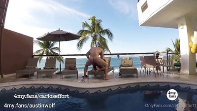 Carlos Effort - Austin Wolf Fucks Me by the Pool-Outdoor Bareback - gay porn